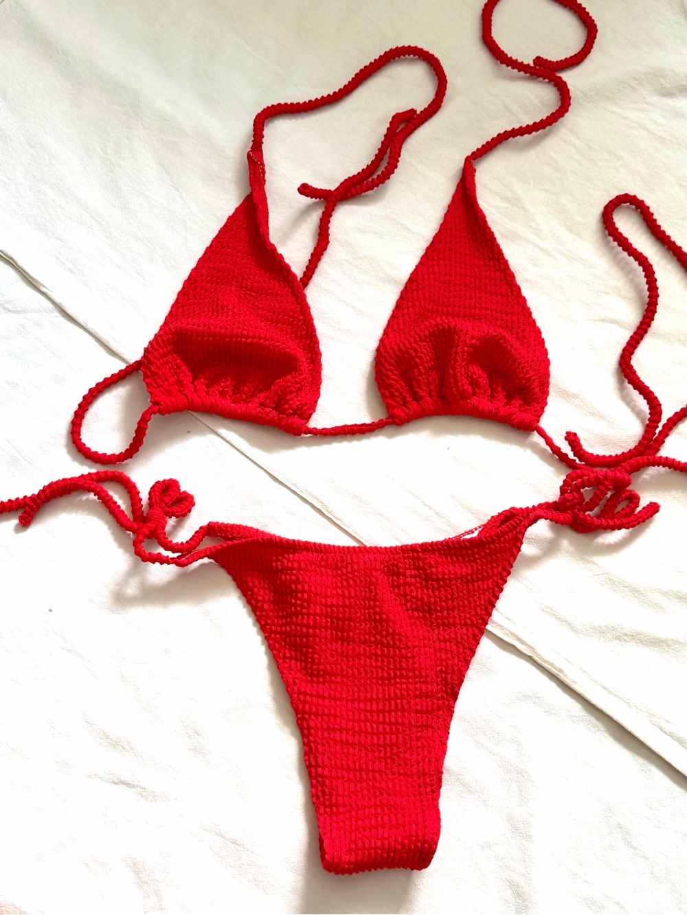 Red String Triangle Bikini Set - Women's Swim